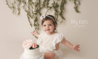 one year old floral simple cake smash photography in Kansas City